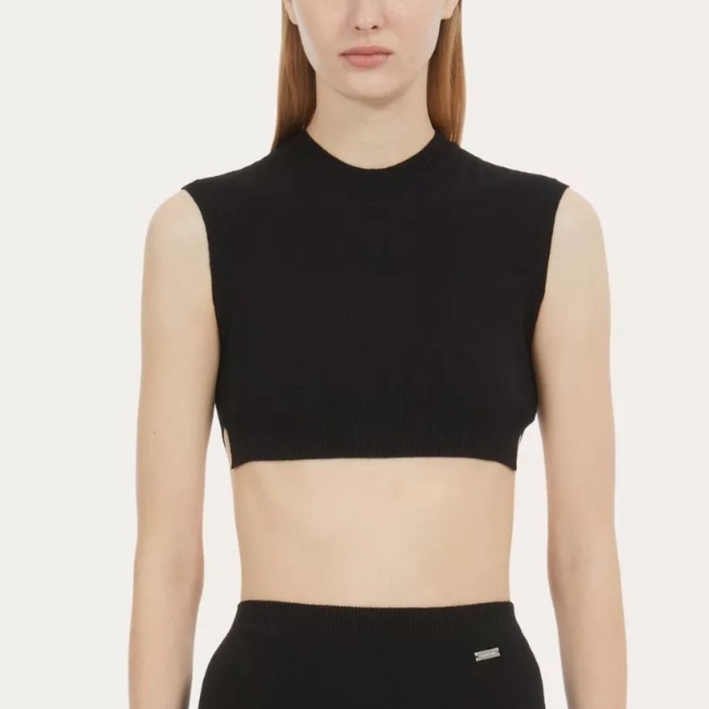Joah Brown- Black Crop Slit Front Cutout Back Bra Top
